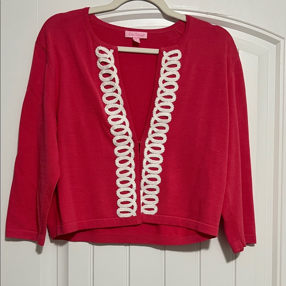 Lilly Pulitzer Pink Cardigan with Cream Trim
